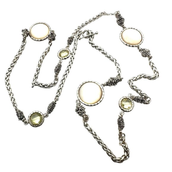 Michael Dawkins Sterling Silver Pearl Toggle Clasp Necklace 34 Inch 77 Grams - Picture 2 of 4